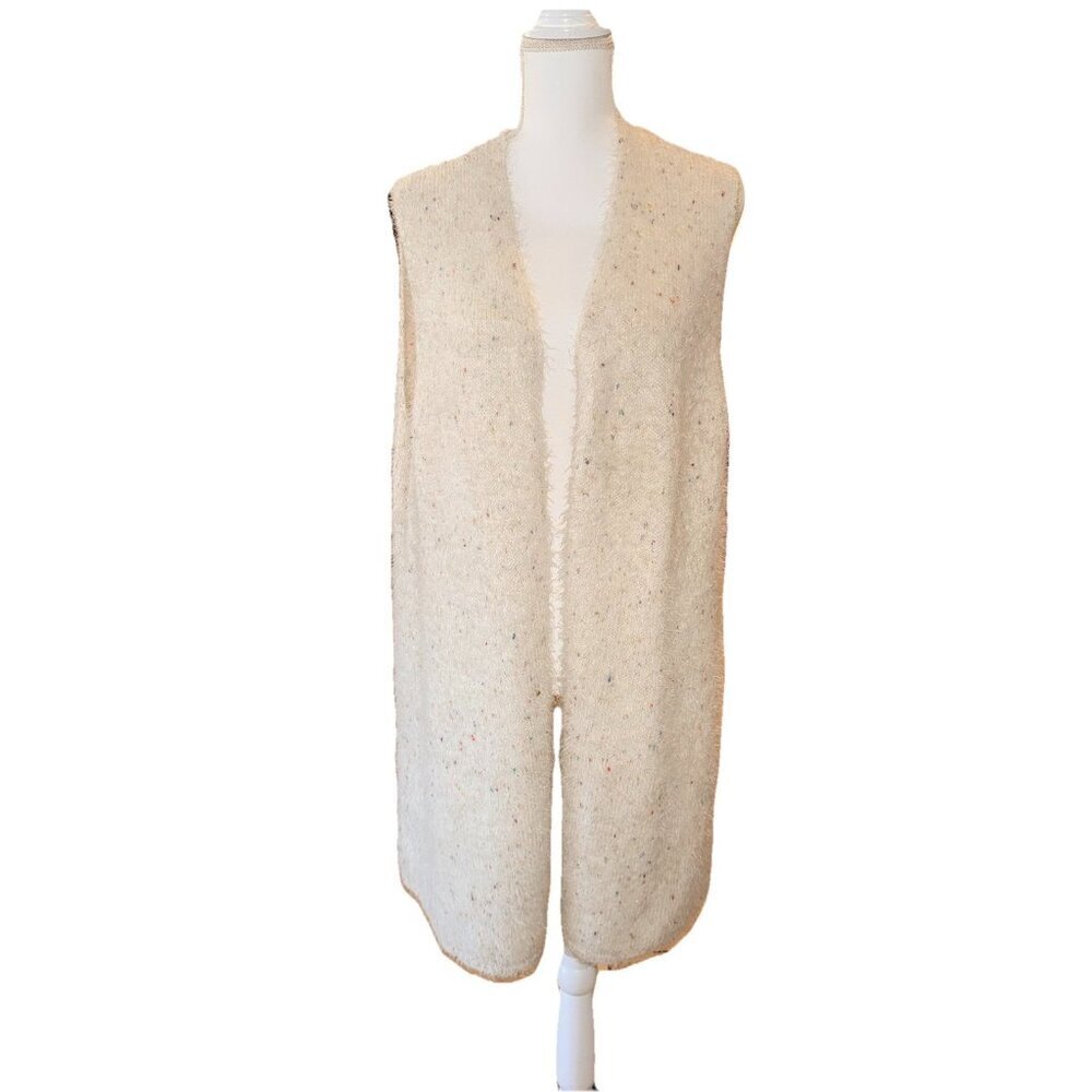 CJ Banks Cardigan Sweater Vest Size 2x 20 / 22W Fuzzy Cream Colorful Speckles